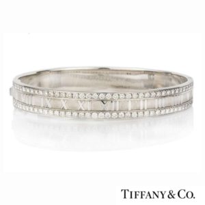 Tiffany & Co 18k White Gold Diamond Set Atlas Bangle